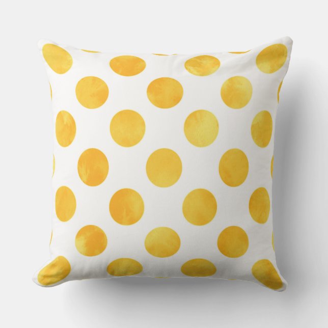 Golden Yellow Watercolor Polka Dots Kissen (Vorderseite)