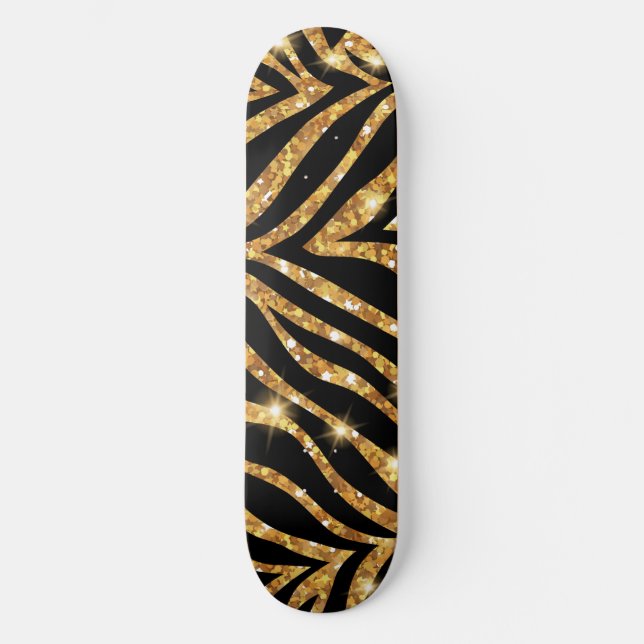Golden Zebra Glittery Pattern Skateboard (Vorderseite)