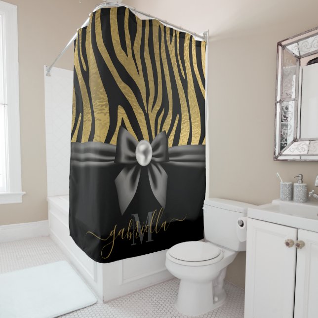 Golden Zebra Print and Bow Duschvorhang (Beispiel)