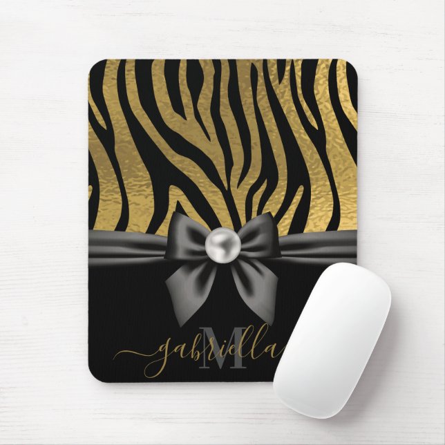 Golden Zebra Print and Bow Mousepad (Mit Mouse)