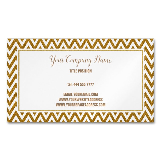 Golden Zigzag Glitzer Magnetische Visitenkarte (Vorderseite)