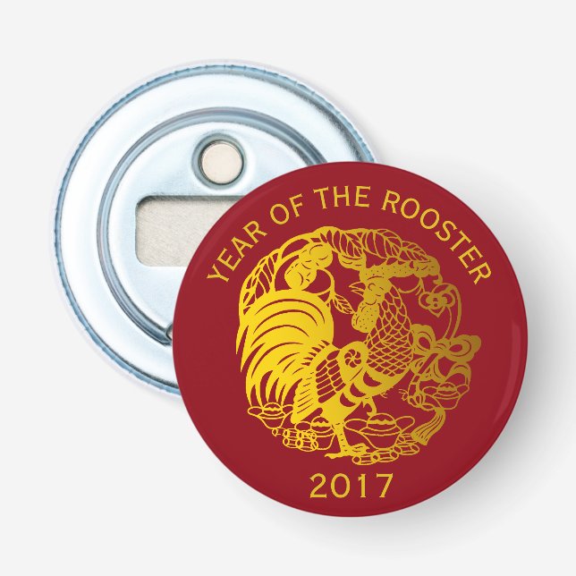 Golden Zodiac 2017 Rooster Year Bottle Opener Flaschenöffner (Vorderseite)