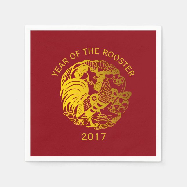 Golden Zodiac 2017 Rooster Year Paper Serviette (Vorderseite)