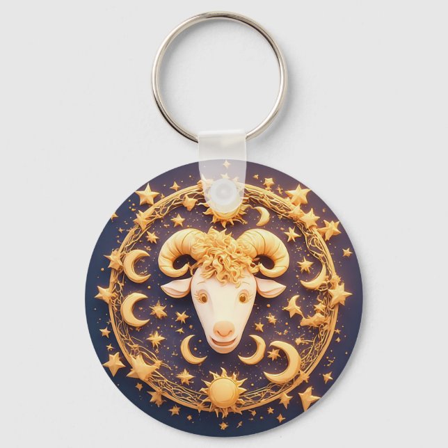 Golden Zodiac Aries Symbol Schlüsselanhänger (Vorderseite)