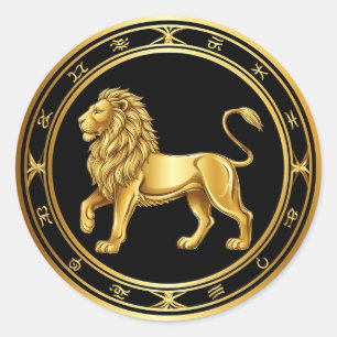 ✨ Golden Zodiac Löwe Luxus-Geschenk-Kunst ♌ Runder Aufkleber