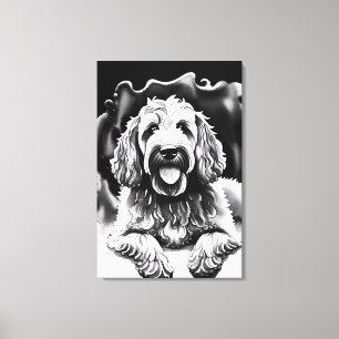 Goldendoodle Art Schwarz-weiß Sketch "Happy Dog" Leinwanddruck