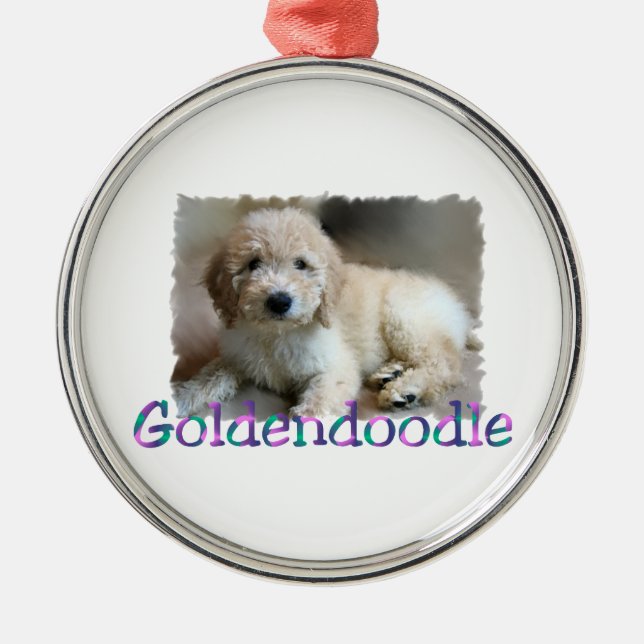 Goldendoodle Art Silbernes Ornament (Vorne)