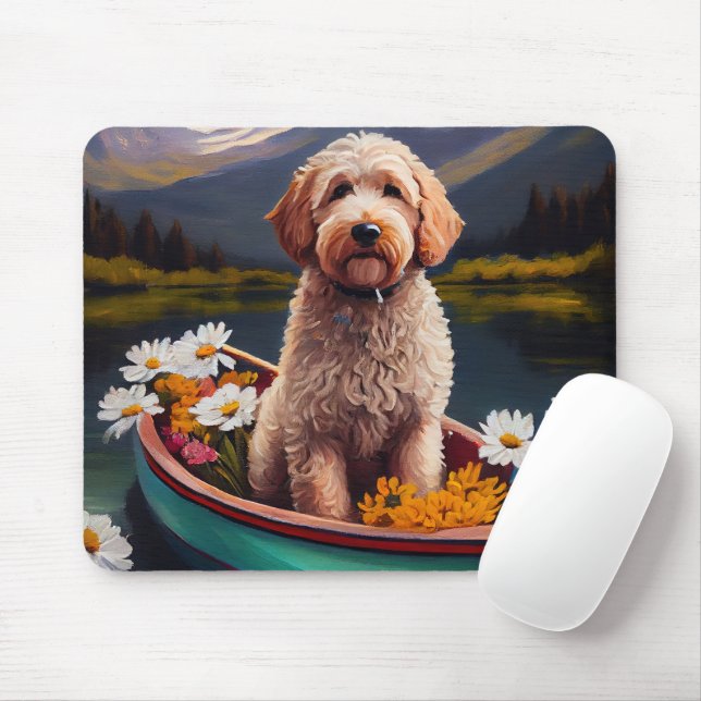 Goldendoodle auf dem Paddle: Ein Landschaftliches  Mousepad (Mit Mouse)