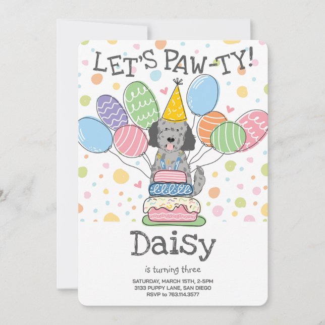 Goldendoodle Chien Anniversaire Fête Invitation (Devant)