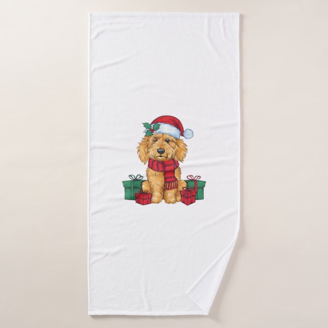 Goldendoodle Chien Fête de Noël Père Noël Chien X (Serviette de bain)