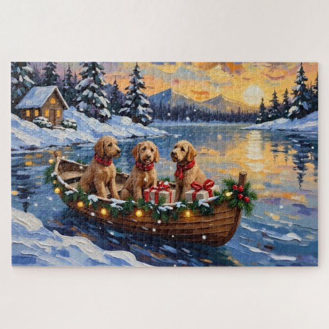 Goldendoodle Christmas Boat Holiday (Horizontal)
