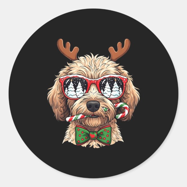 Goldendoodle Christmas Reindeer Holiday Dog Lover  Runder Aufkleber (Vorderseite)