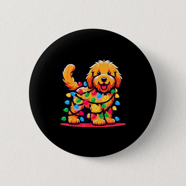 Goldendoodle Christmas Tree Xmas Lights Golden Doo Button (Vorderseite)