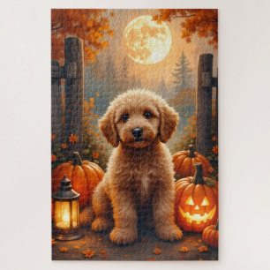 Goldendoodle Cozy Kürbis Farm Halloween Kunst