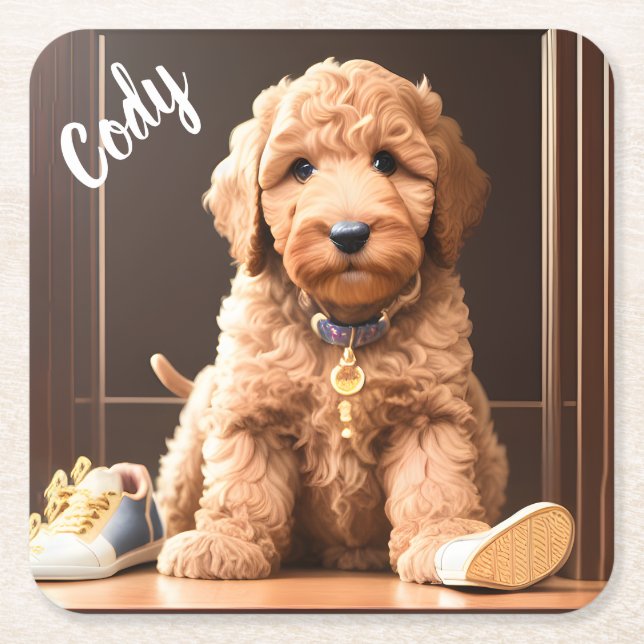 Goldendoodle Custom Square Untersetzer (Vorderseite)