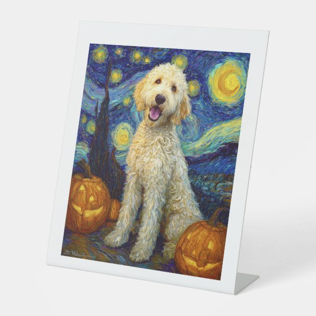 Goldendoodle Cute Dog Halloween Jack O Lantern Pum Sockelschild (Vorderseite)