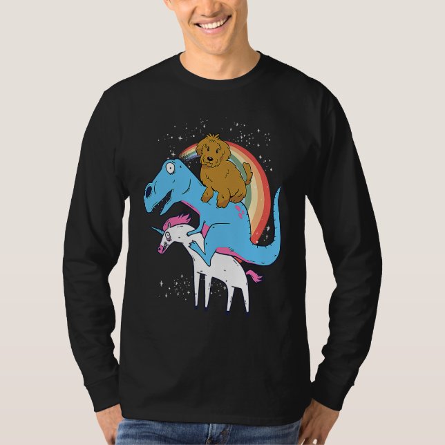 Goldendoodle Dinosaur Riding Unicorn Kids Men Rain T-Shirt (Vorderseite)