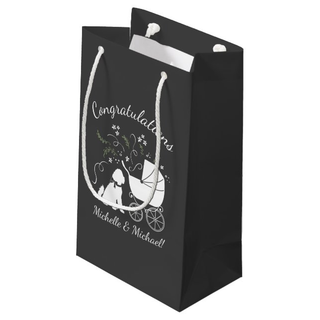 Goldendoodle Dog Baby Dusche Geschlechtslos Kleine Geschenktüte (Rückseite Schrägansicht)