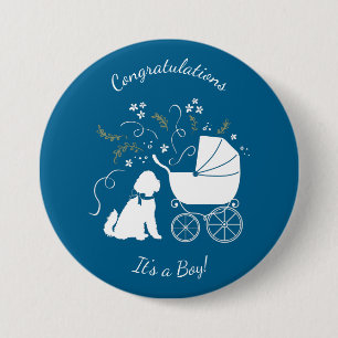 Goldendoodle Dog Baby Shower Boy Blue Button