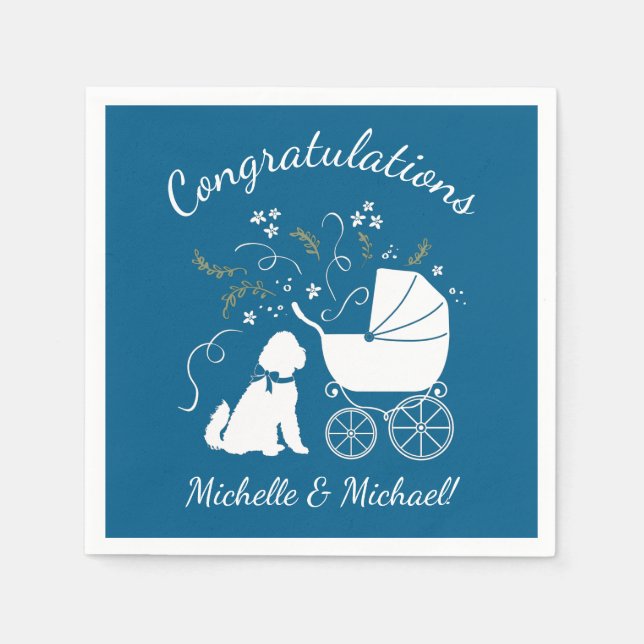 Goldendoodle Dog Baby Shower Boy Blue Serviette (Vorderseite)