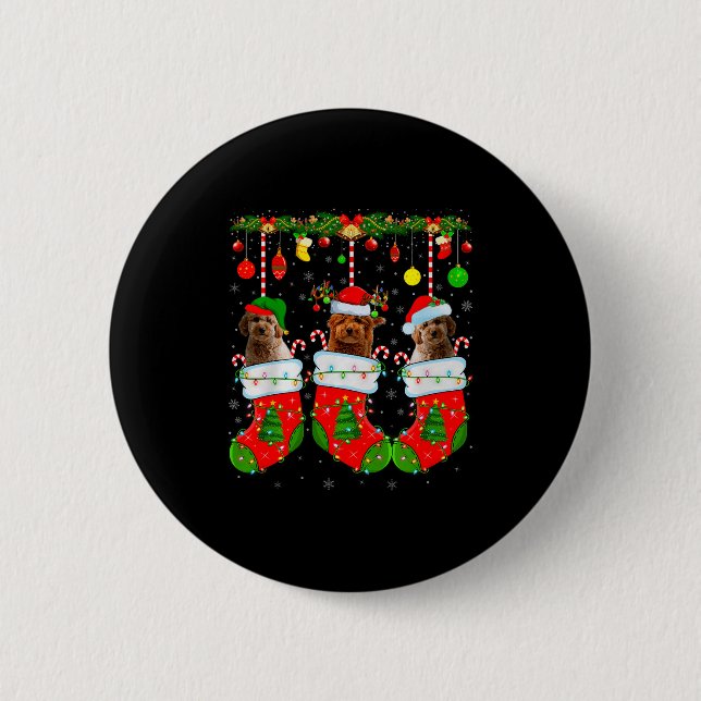 Goldendoodle Dog In Christmas Socks Funny Pet Dog  Button (Vorderseite)