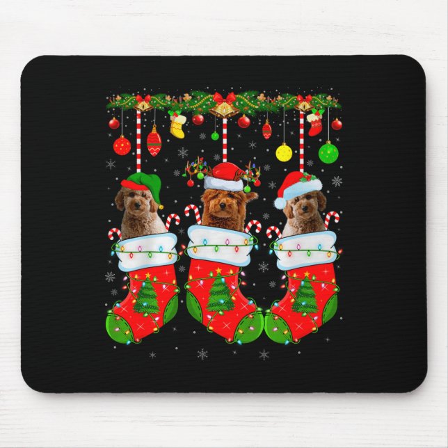 Goldendoodle Dog In Christmas Socks Funny Pet Dog  Mousepad (Vorne)