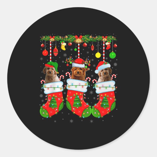 Goldendoodle Dog In Christmas Socks Funny Pet Dog  Runder Aufkleber (Vorderseite)