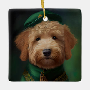 Goldendoodle  Dog in St. Patrick's Day Dress Keramikornament