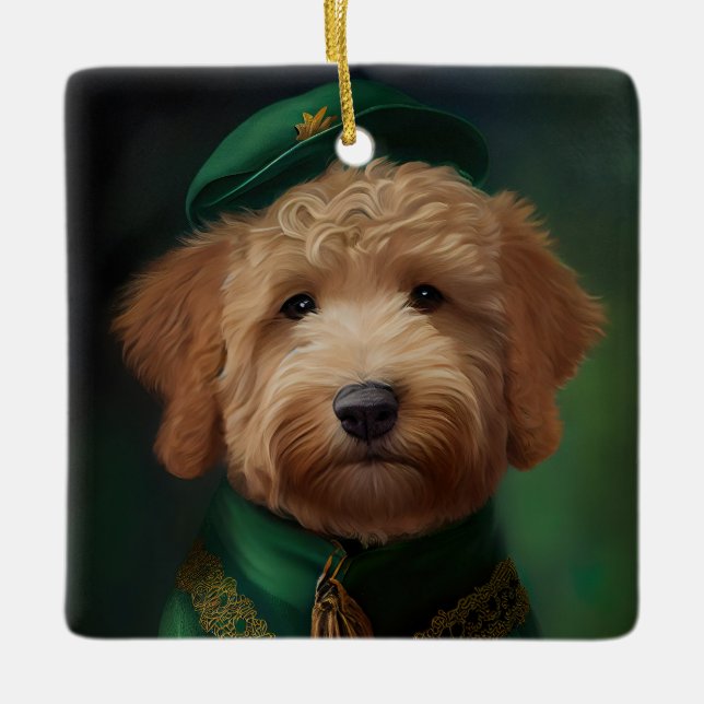 Goldendoodle  Dog in St. Patrick's Day Dress Keramikornament (Vorderseite)