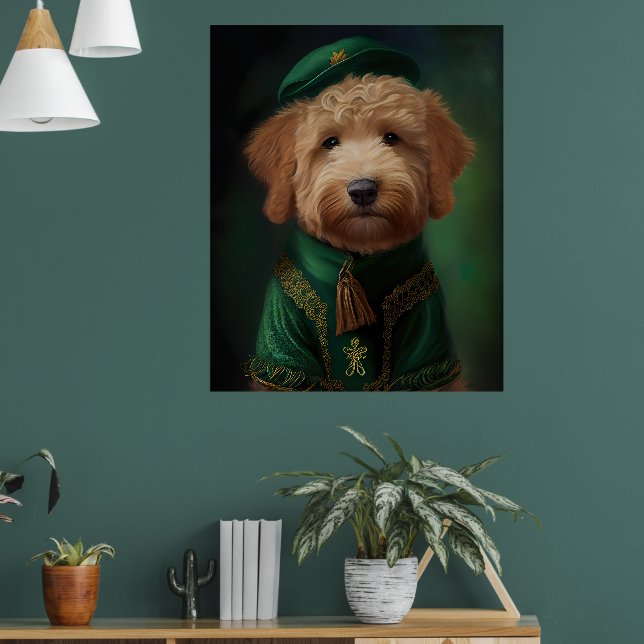 Goldendoodle  Dog in St. Patrick's Day Dress Poster (Wohnzimmer 1)