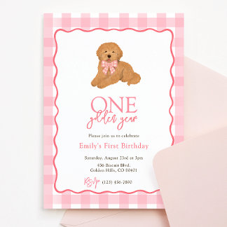 Goldendoodle Dog One Golden Year Girls Birthday Einladung