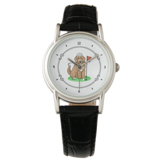 Goldendoodle Dog Playing Golf (Red whmk2) Niedlich Armbanduhr (Vorderseite)