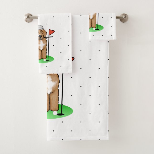 Goldendoodle Dog Playing Golf (Red whmk2) Niedlich Badhandtuch Set (Insitu)
