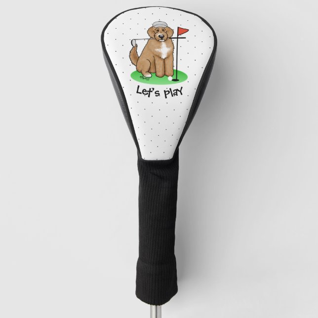 Goldendoodle Dog Playing Golf (Red whmk2) Niedlich Golf Headcover (Vorderseite)