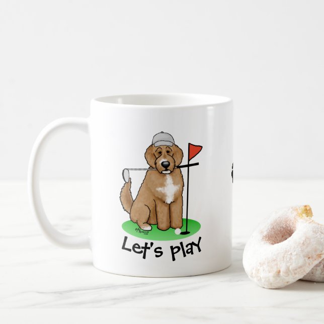 Goldendoodle Dog Playing Golf (Red whmk2) Niedlich Kaffeetasse (Mit Donut)