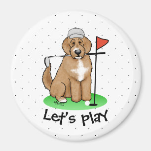 Goldendoodle Dog Playing Golf (Red whmk2) Niedlich Magnet