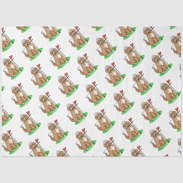 Goldendoodle Dog Playing Golf (Red whmk2) Niedlich Seidenpapier (Vorderseite)