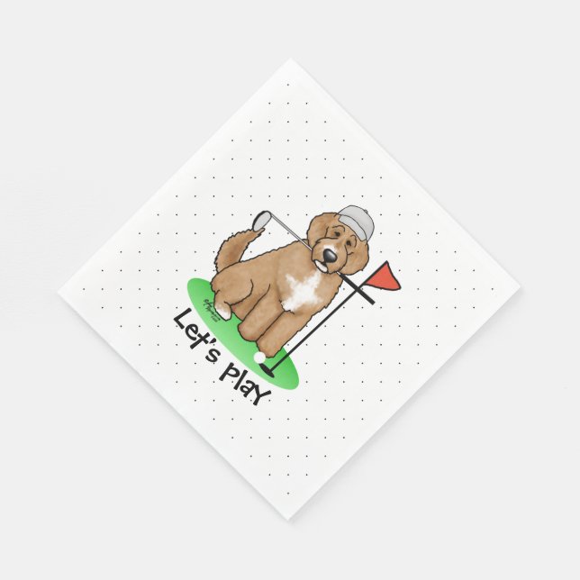 Goldendoodle Dog Playing Golf (Red whmk2) Niedlich Serviette (Ecke)