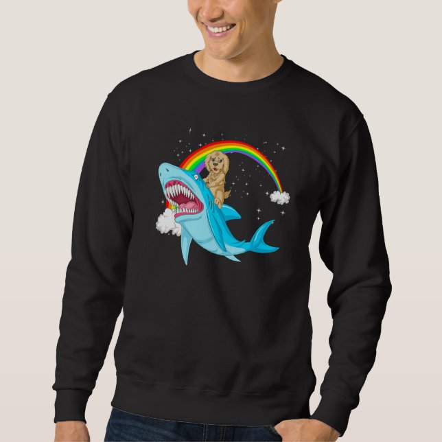 Goldendoodle Dog Riding Cute Shark Girls Rainbow P Sweatshirt (Vorderseite)