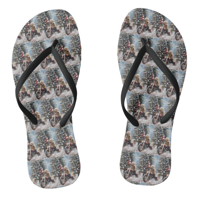 Goldendoodle Dog Riding Motorrad Weihnachten Flip Flops (Fußbett)