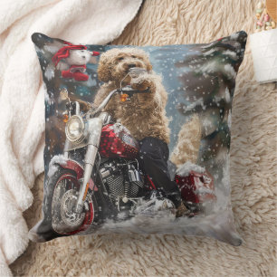 Goldendoodle Dog Riding Motorrad Weihnachten Kissen