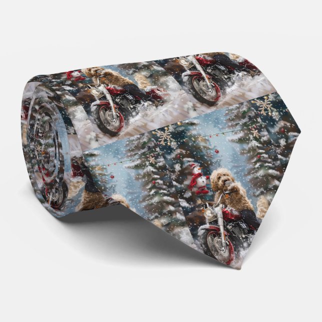 Goldendoodle Dog Riding Motorrad Weihnachten Krawatte (Gerollt)