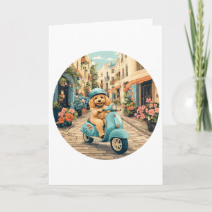 Goldendoodle Dog Riding Scooter Europäische Straße Karte