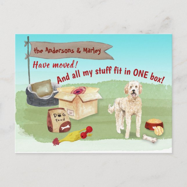 Goldendoodle Dog Toys Unsere neue Zuhause Postkarte (Vorderseite)