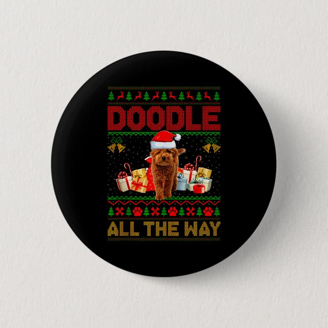 Goldendoodle Dog Ugly Christmas Sweaters Pet Dog L Button (Vorderseite)