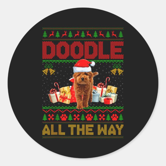 Goldendoodle Dog Ugly Christmas Sweaters Pet Dog L Runder Aufkleber (Vorderseite)