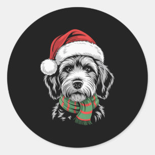Goldendoodle Dog Xmas Weihnachtsmannmütze Scarf Runder Aufkleber