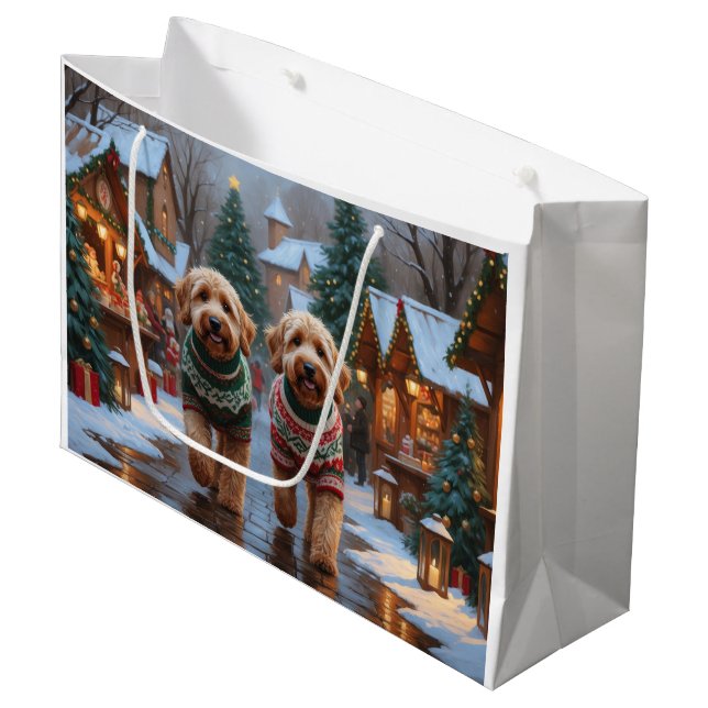 Goldendoodle Dogs Christmas Snow Holiday Große Geschenktüte (Vorderseite Schrägansicht)