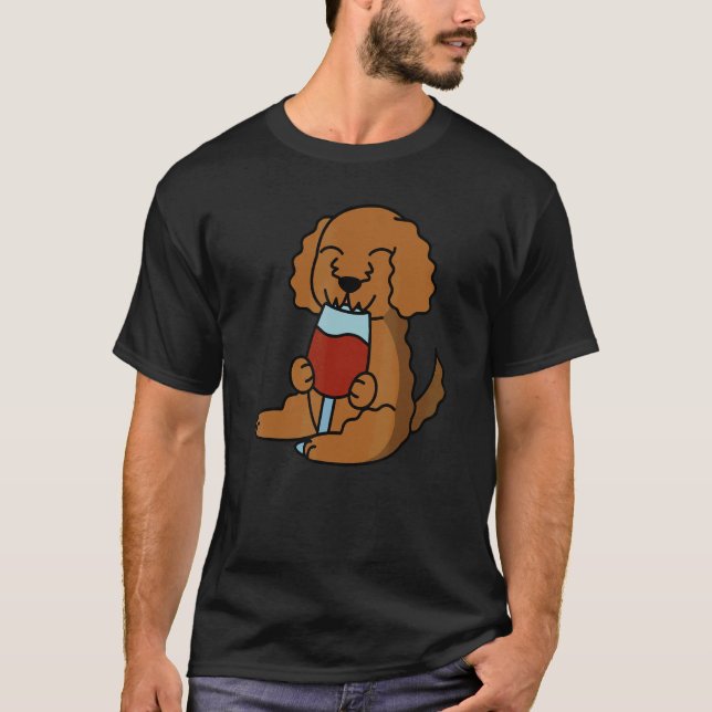 Goldendoodle Drinking Wine Dog T-Shirt (Vorderseite)