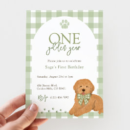 Goldendoodle First Birthday Party Green  Einladung